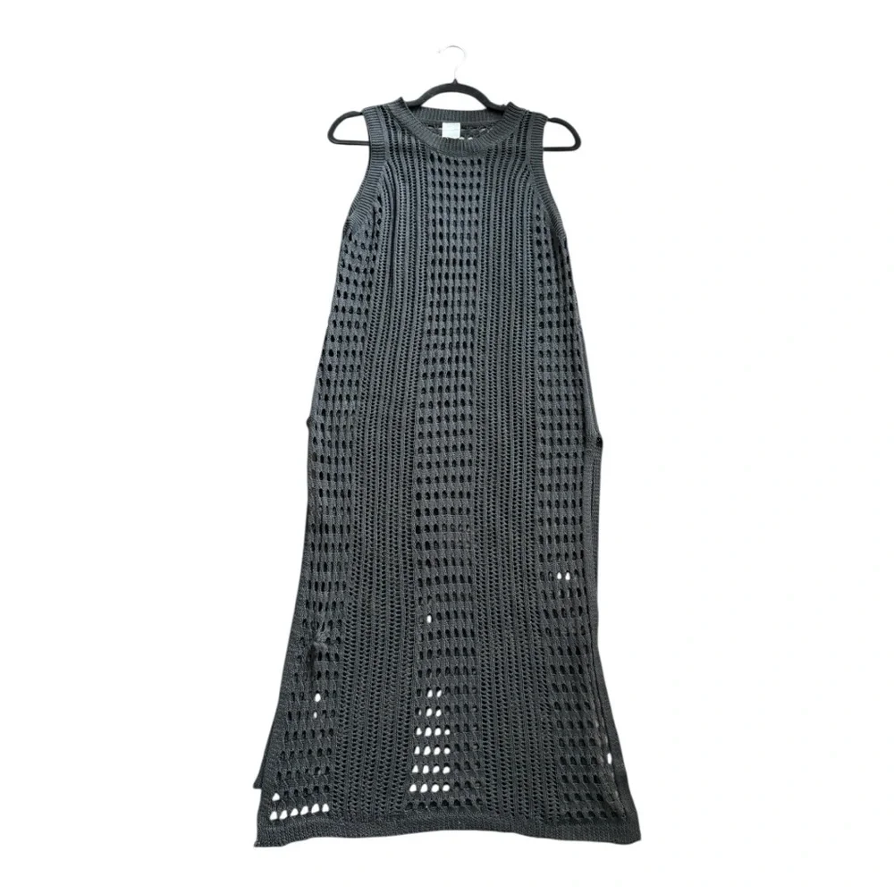 Waves to Coast Black Sleeveless Crochet Midi Maxi Dress Women’s Med Swim Coverup - Picture 8 of 12